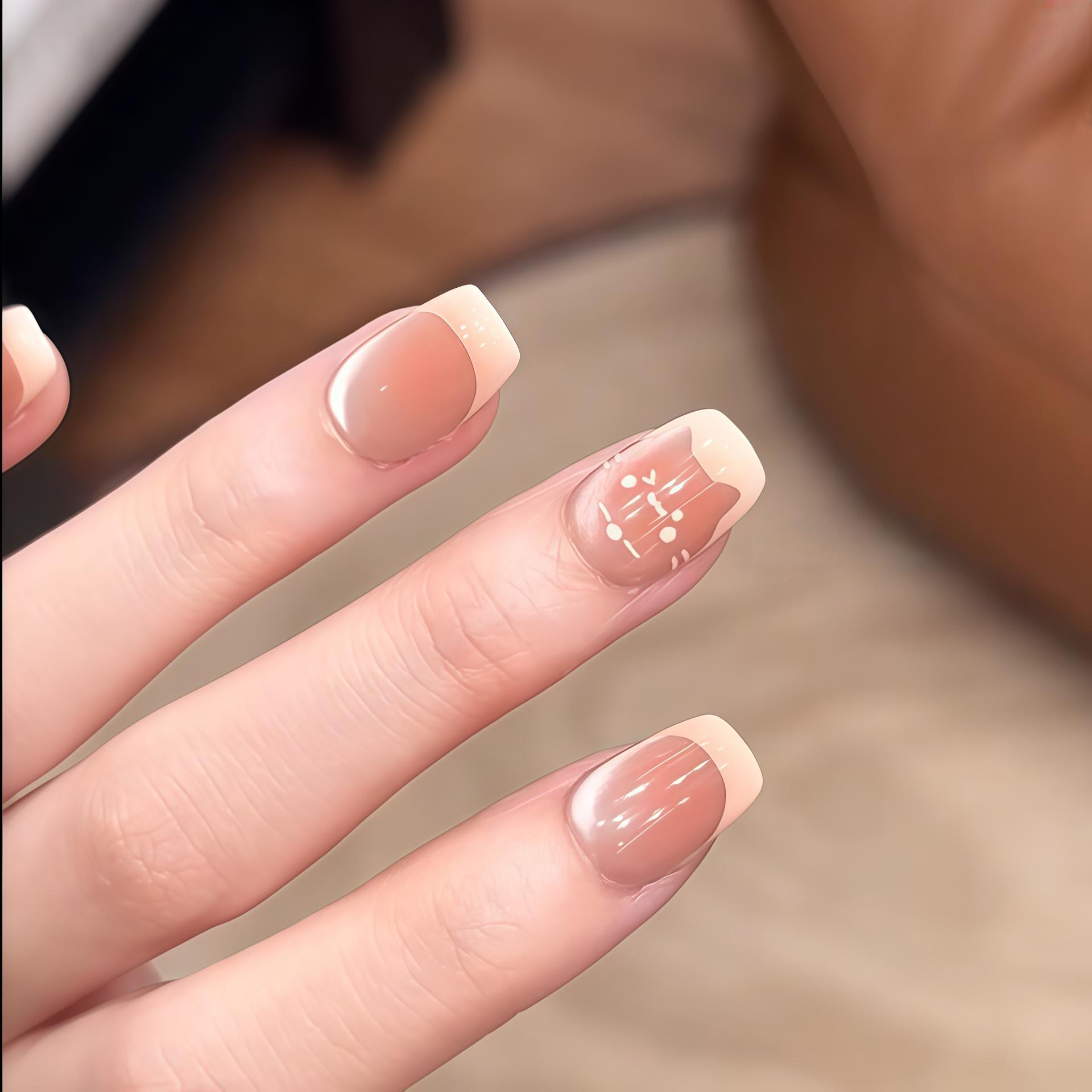 Hand-painted cat head French cat eye pure handmade wearing nail temperament short white manicure fake nail patch XS