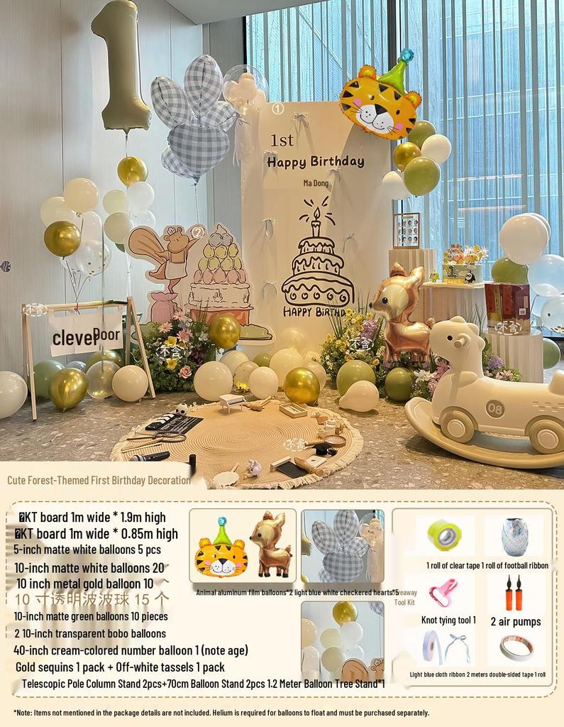 Korean Style First Birthday Decoration Set: Baby's 1st Year Balloon Backdrop