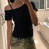 Niche New Spice Girl Slim Slim Slanted Collar Off the Shoulder Korean Version T-shirt Pure Lust Sexy Versatile Top Ins