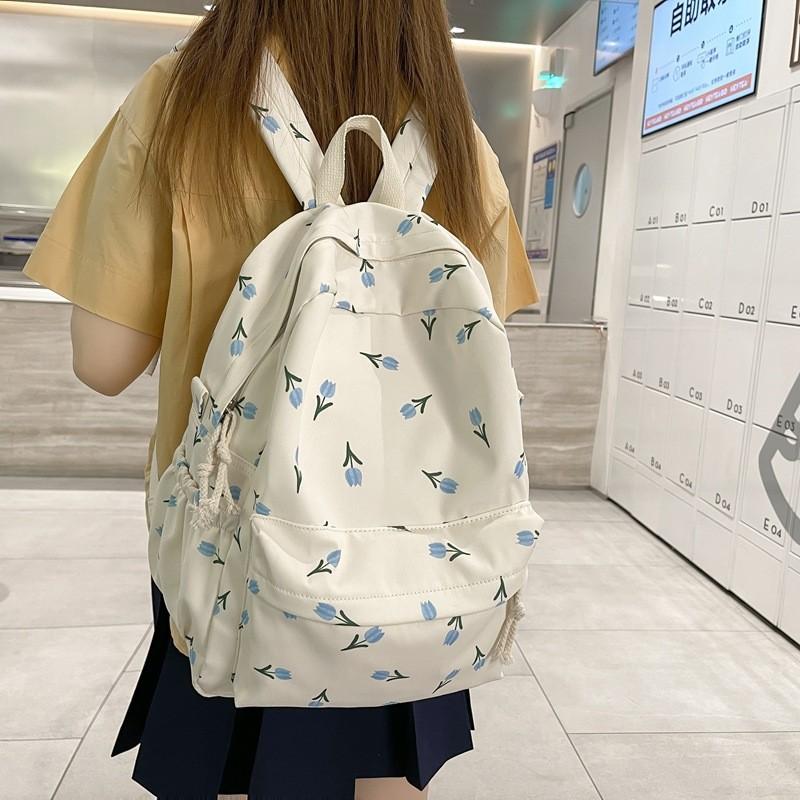 Cute Tulip And Floral Pattern Student Leisure Backpack For School And Daily Use