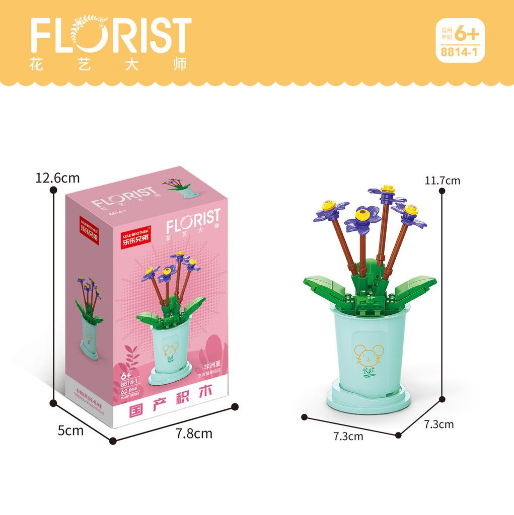 Buchet din Blocuri de Construcție cu Particule Mici, Plante Suculente în Ghiveci Compatibil, Ornament de Masă Model, Jucărie Educativă de Asamblat