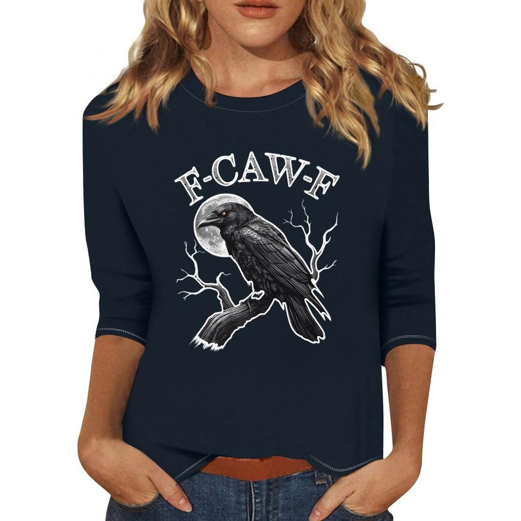 Women's Fashion Casual Three-Quarter Sleeve Printed  Neck T-Shirt Top