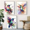 Bohemian style hummingbird canvas art prints set of 3, watercolor bird wall decor, unframed modern abstract artwork for living r