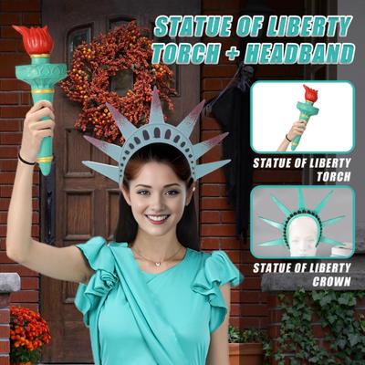 Diadema con la Estatua de la Libertad, corona con antorcha, accesorios para disfraz de Lady Liberty, aro para el cabello para el Día de la Independencia del 4 de julio
