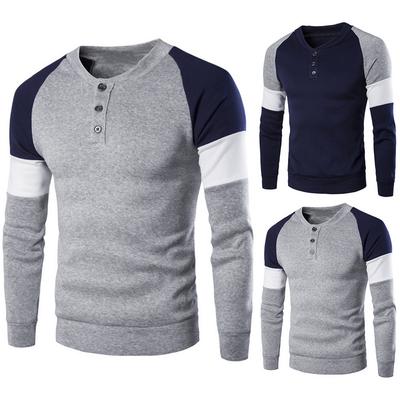 Domple Men Cotton Stylish Solid Arc-Shaped Hem Crewneck Long Sleeve T-Shirts Tee