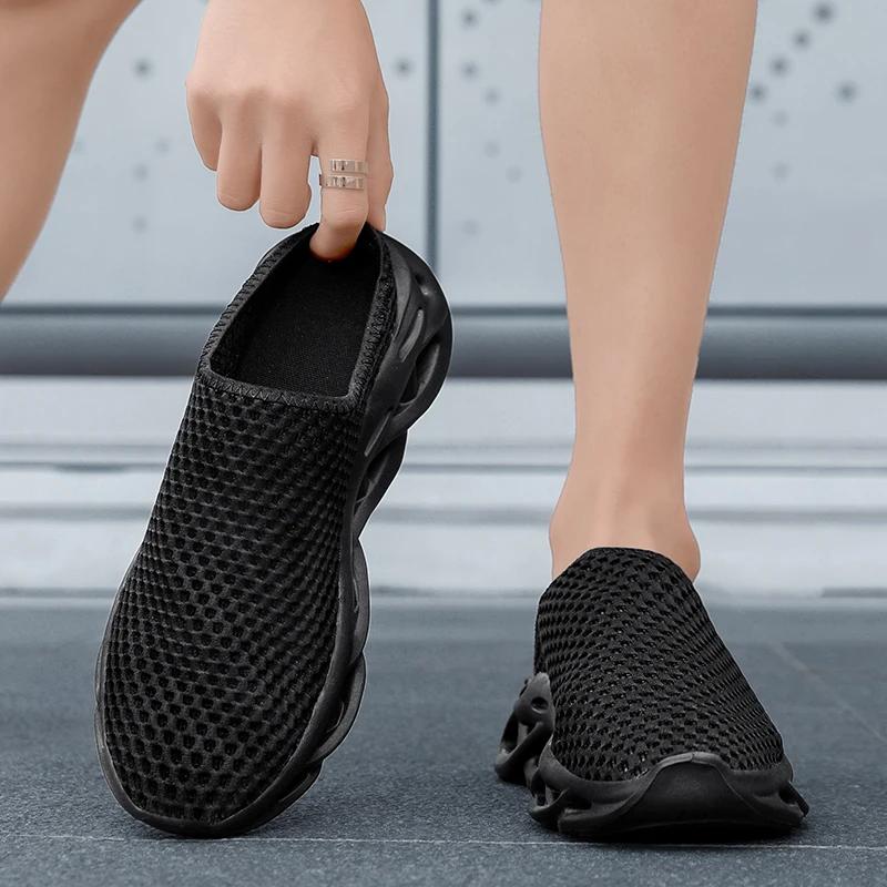 Fashion Summer Men Half Slippers Lightweight Casual Shoes Outdoor Male Flat Slippers Anti-slip Mesh Slip on Loafers Zapatillas Hombre