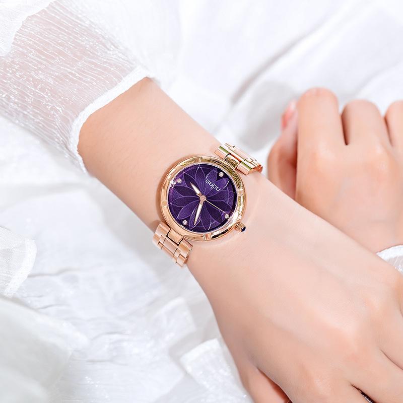 Damenuhr Quarzuhr Modisches Muster Schlichte Strass Stahlbanduhr Quarz Wasserdichte Uhr für Damen