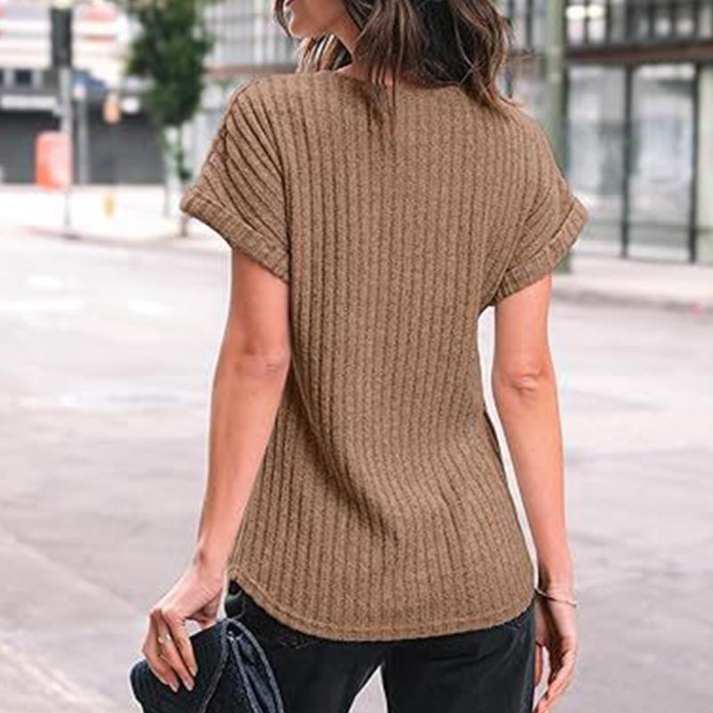 Women's 2025 Short Sleeve Crew Neck T Shirt Casual Loose Ribbed Knit Pullover Sweater Tops Summer Spring Outfits Gifts