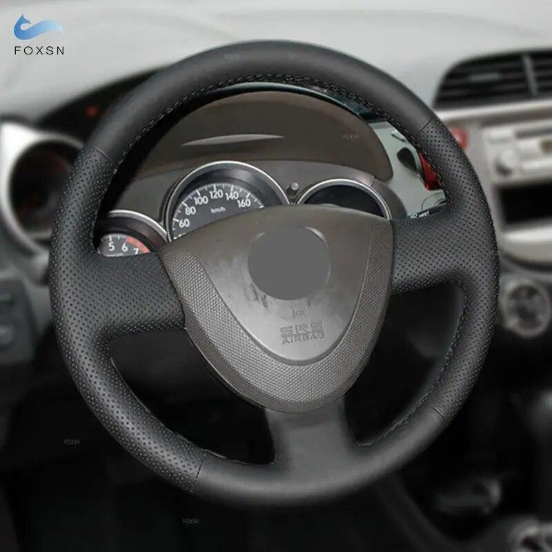 

Braids on Steering Wheel For Honda City 2002-2008 Civic 2002-2005 Fit Jazz 2001-2005 Car Steering Wheel Leather Cover Trim Black