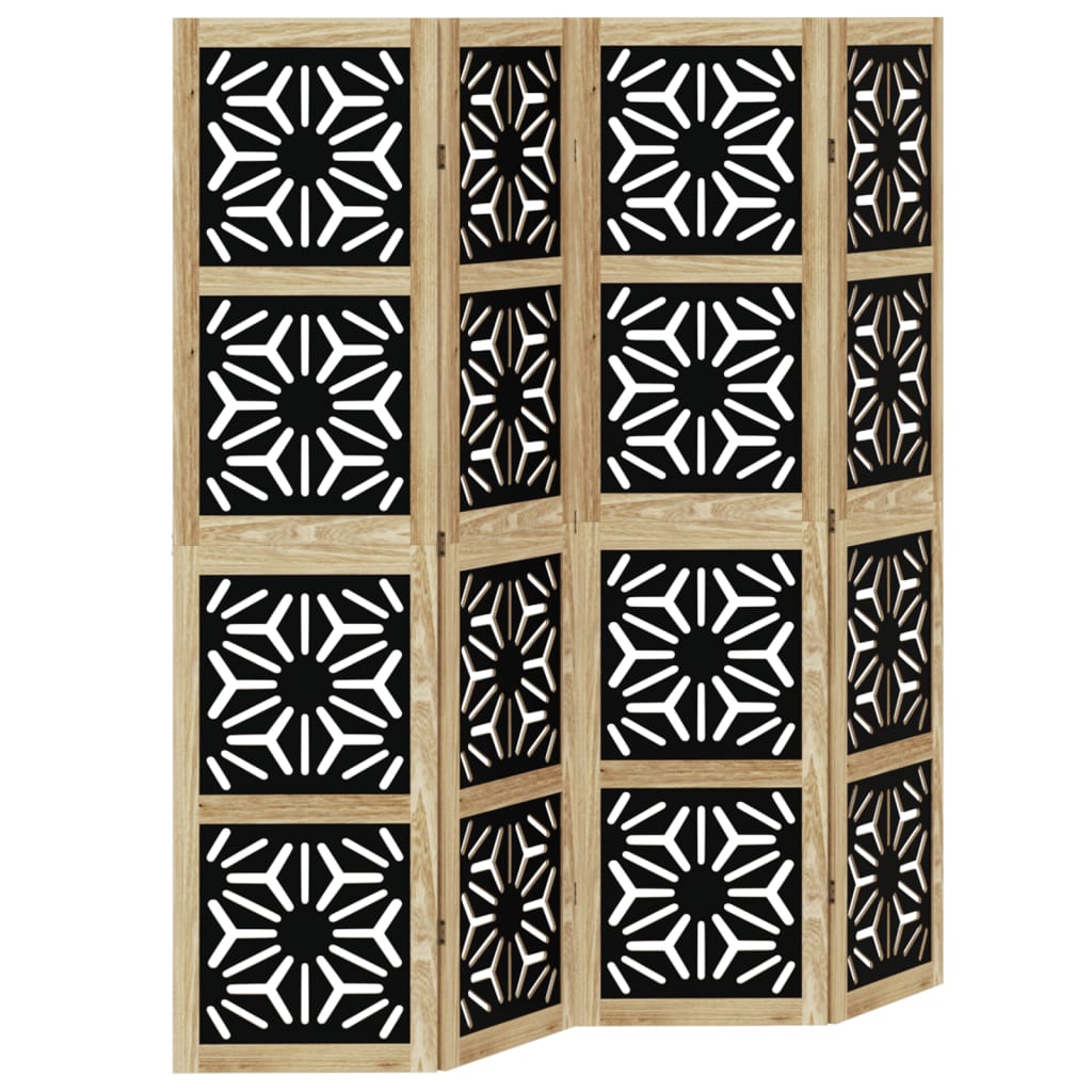 4 Piece Room Divider In Brown and Black Solid Paulownia Wood