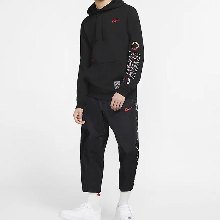 Nike Sportswear Club Printing Long Sleeves Pullover Drawstring Black Men's CU3670-010