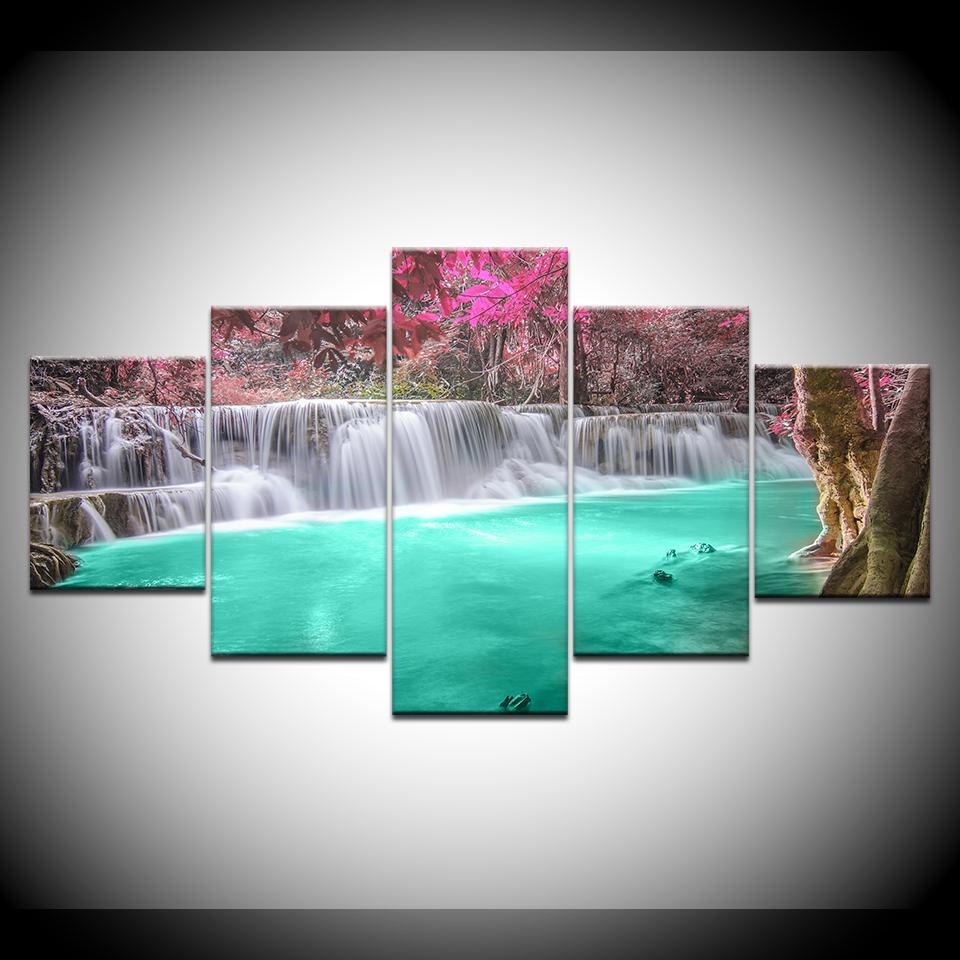 5 Panel/piece HD Print Popular Animated Waterfalls Wall Art wall posters Canvas Art Painting For home living room decoration