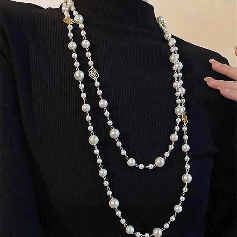 Elegant Minimalist Long Pearl Necklace - French Light Luxury High-End Women's Sweater Chain