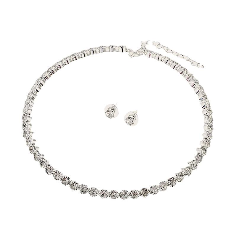 Hot 4Pcs/set Women Crystal Jewelry Set For Women Charm Necklace Bracelet Stud Earring White Zircon Chain Necklace