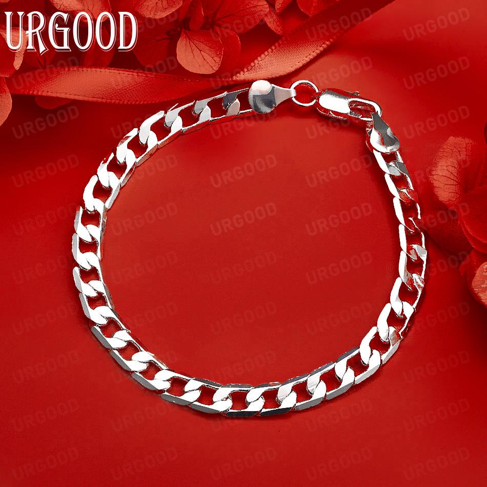 925 Sterling Silver 6mm Sideways Fashion Bracelet Gift Jewelry