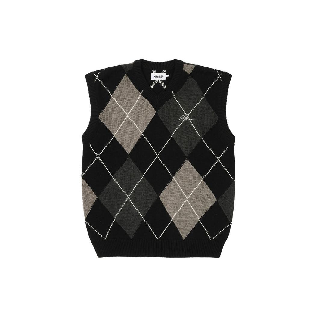 

Вязаный жилет Palace Argyle, черные/серые топы унисекс P25KW025