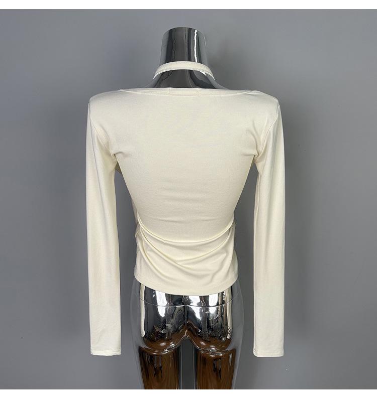 Korean Dongdaemun Elegant Halter Neck Slimming Long Sleeve T-shirt for Women