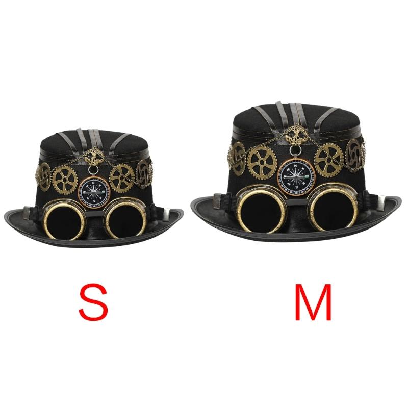 Punk Top Hat Lady with Compass Gears Goggles Compass Head Wear Cosers Costume Accessories for Industrial Age