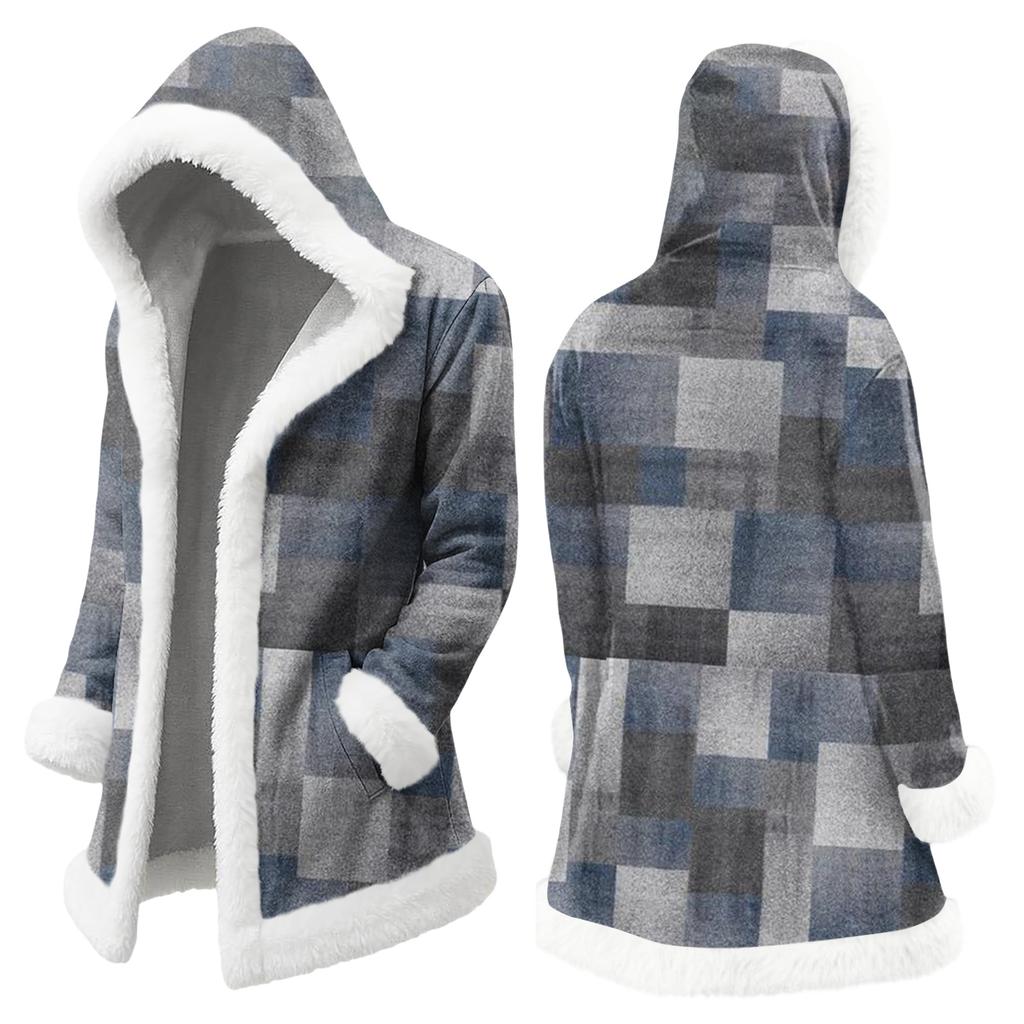 Unisex Casual And Fashionable Plush Collar Hooded Long Sleeved Floral Gradient Printing Jacket