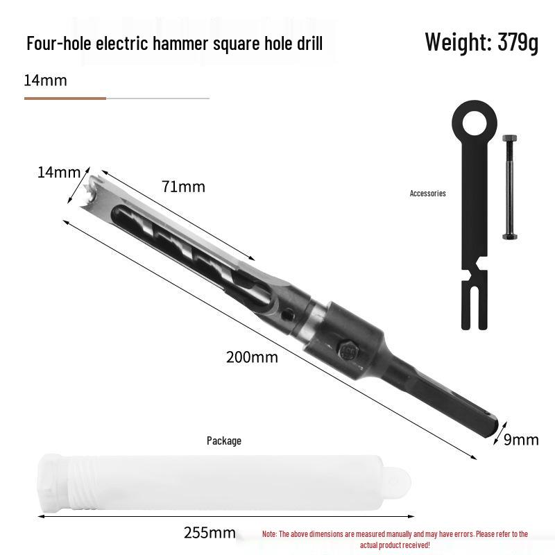 Electric Hammer Square Shank Drill Bit for Woodworking - Two Holes & Grooves