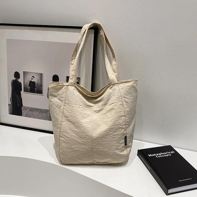 Leisure Japanese Nyl Waterproof Solid Color Simple Large Capacity Student Commuter Shoulder Cross Tote Bags