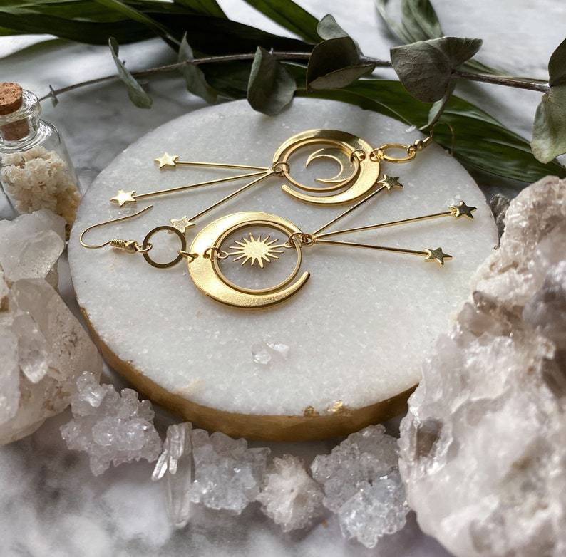 Bohemian Star Moon Alloy Earrings With Gold Plating For Fashionistas And Casual Wear