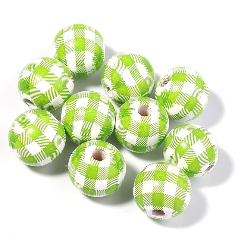 20pcs/lot Checkered Pattern Round Balls For Jewelry Making Wooden Beads Loose Spacer Beads DIY Bracelet Necklace Accessory