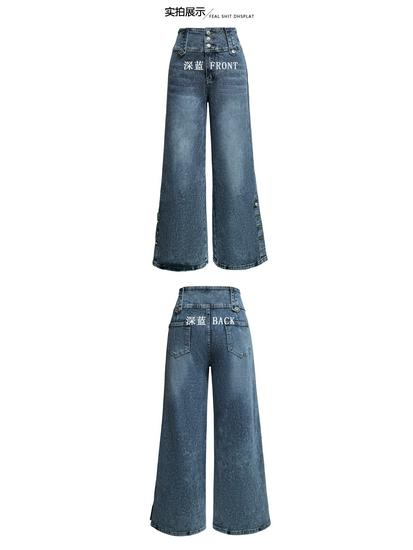 2026 Spring/Summer High-Waisted Retro Wide-Leg Denim Jeans with Multi-Buttons for Women