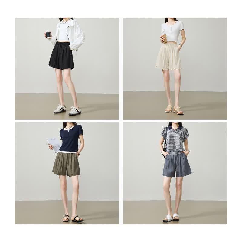 ESE-Y Women's Loose High-Waist Pleated Skort Shorts