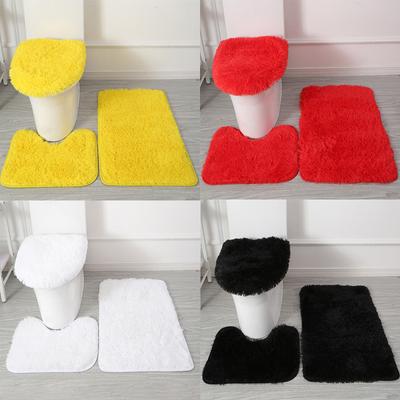 3Pcs Set Non-slip Fluffy Washable Bathroom Accessories Home Carpets Bathroom Mat Set Solid Color