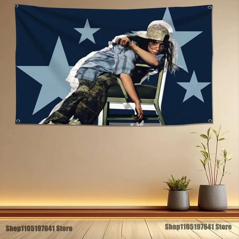 

BBillieS Singer Flag Tapestry Banner For Bedroom Outdoor Living Room Restaurant Bar Wall Decor Party room decoration 74x94cm(29x37in)