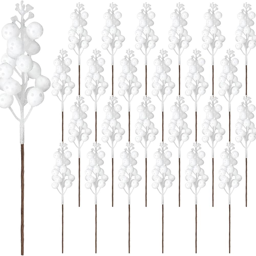 

25Pcs Glitter Artificial Berry Stems, 15 Berries per Stem, Christmas Ornaments, DIY Xmas Wreath, Floral Arrangements Home Decor белый