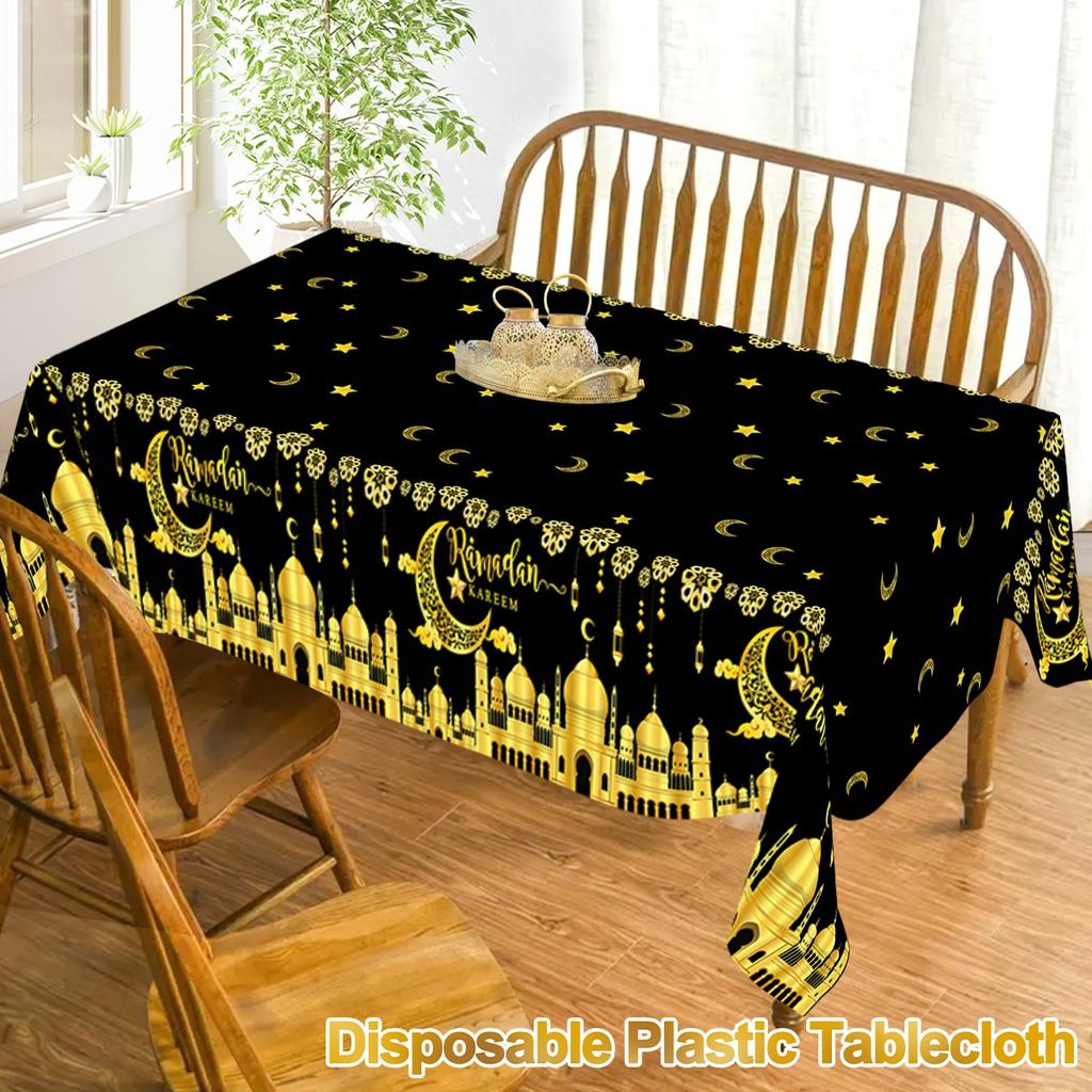 Eid Mubarak Tablecloth Plastic Castle Table Cover for Home 2026 Islamic Muslim Party Decor Ramadan Decorations Eid Al Adha Gifts