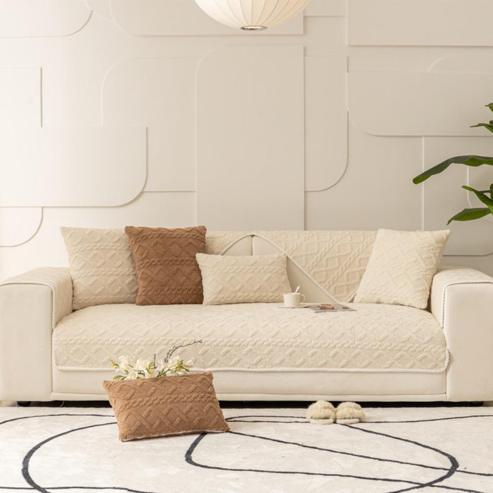 Winter Jacquard Cotton Flannel Solid Color Sofa Cover Modern Simple Super Soft Non Slip Sofa Cushion
