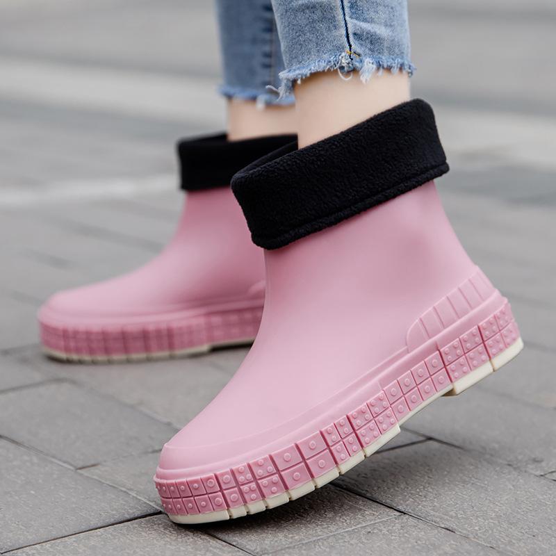 Lightweight Women's Japanese Style Waterproof Ankle Rain Boots - Non-Slip Rubber Galoshes