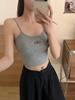 #Verão novo estilo puro desejo estampa de letras regata justa e fina feminina com bojo fixo top