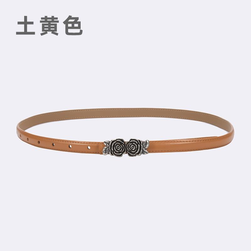 Belt Ladies Suit Jeans Decorative Belt Flower Camellia Button Head Leather Belt