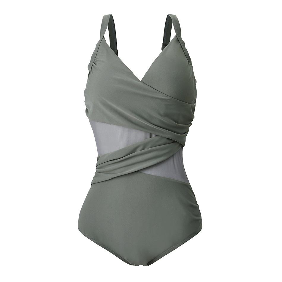 2026 New Sexy Plus Size One Piece Swimsuit Women Mesh Patchwork Bathing Suits Vintage Swimwear Summer Beach Wear Swim Suit M-4XL