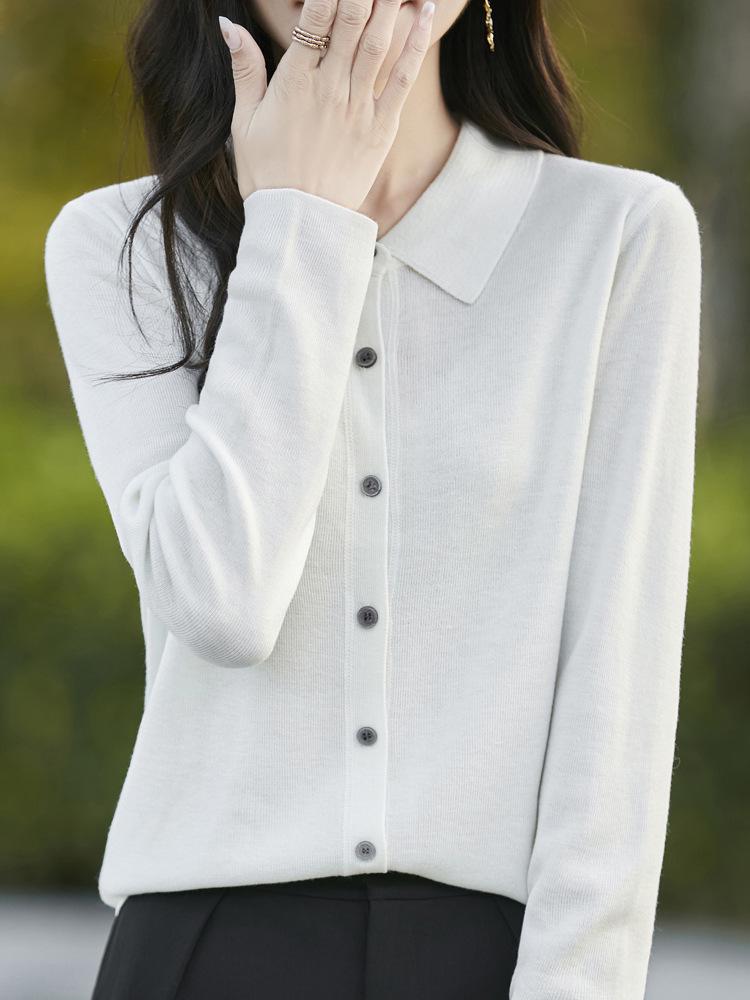New Style Women's Autumn Wool Cardigan Sweater with Polo & Lapel Collars