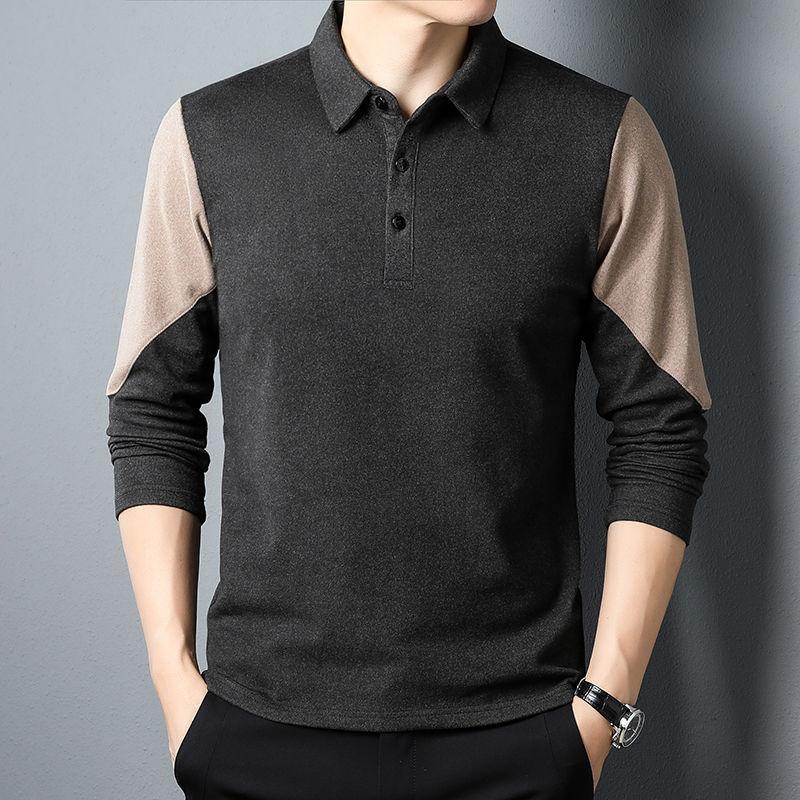 

2023 New Spring and Autumn Fashion Business Casual Button Polo Collar Panel Contrast Color Casual Loose Oversized Men s T-shirt L чёрный