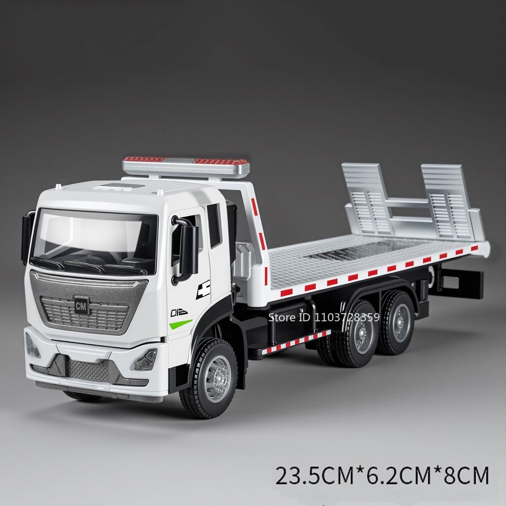 1:32 Road Rescue Engineering Vehicle Model Toy Metal Diecast Platform Trailers Sound Light Doors Opened Pull Back for Boys Gifts