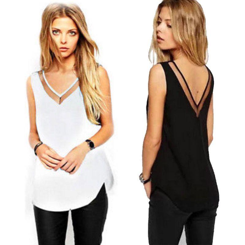 Stylish Sleeveless Sheer Chiffon V-neck Vest Streetwear Fashion Top Comfortable Cool