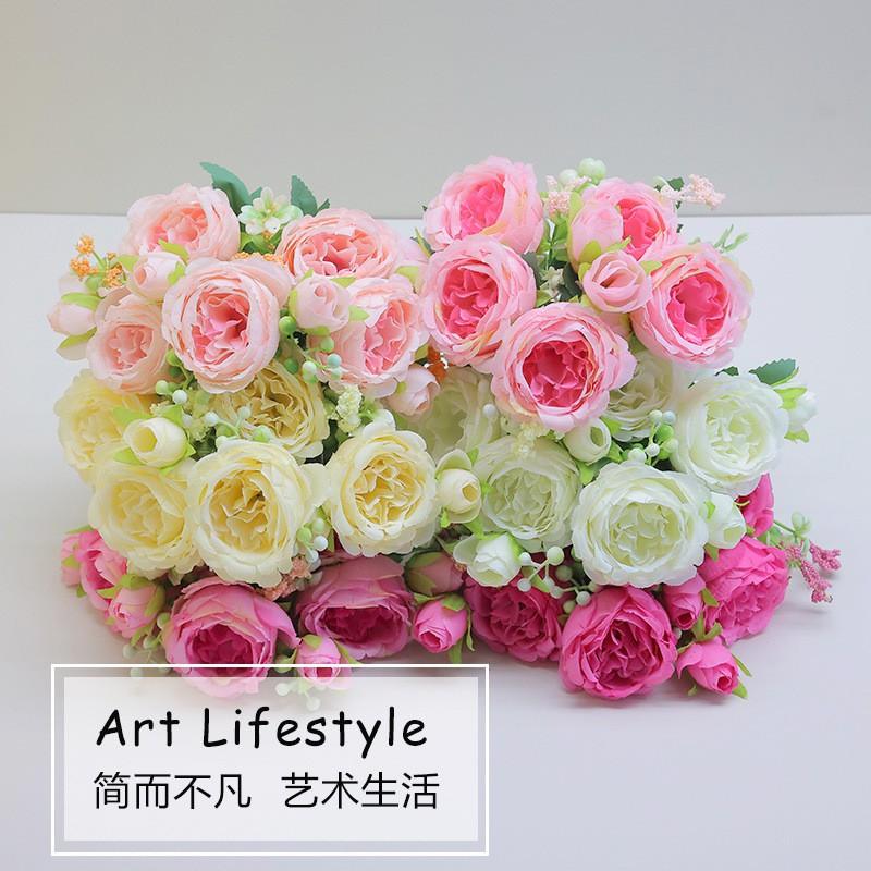 Artificial Peony Bouquet Home Decor Table Centerpiece Wedding Floral Arrangement Silk Flower Set