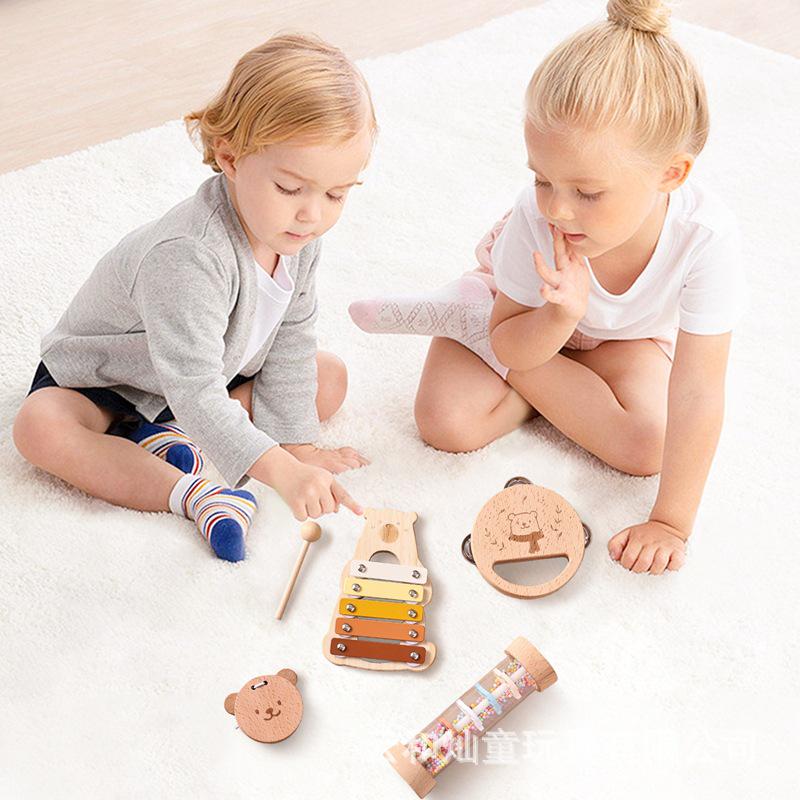 Children's Wooden Musical Instrument Set: 4-Piece Soothing Percussion Toys for Early Education