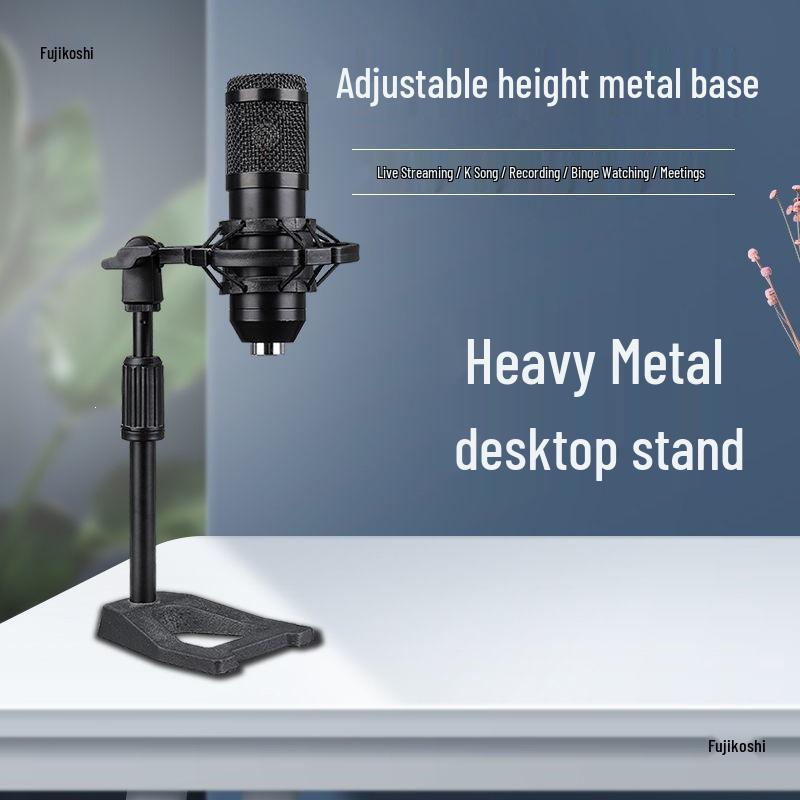 Lai Xiao Desktop Microphone Stand with Condenser Mic Shock Mount, Phone Holder, and Weighted Base