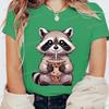 Summer Round Neck 3D Raccoon Pattern Print Top Fashionable Casual Short Sleeved Women's T-shirts