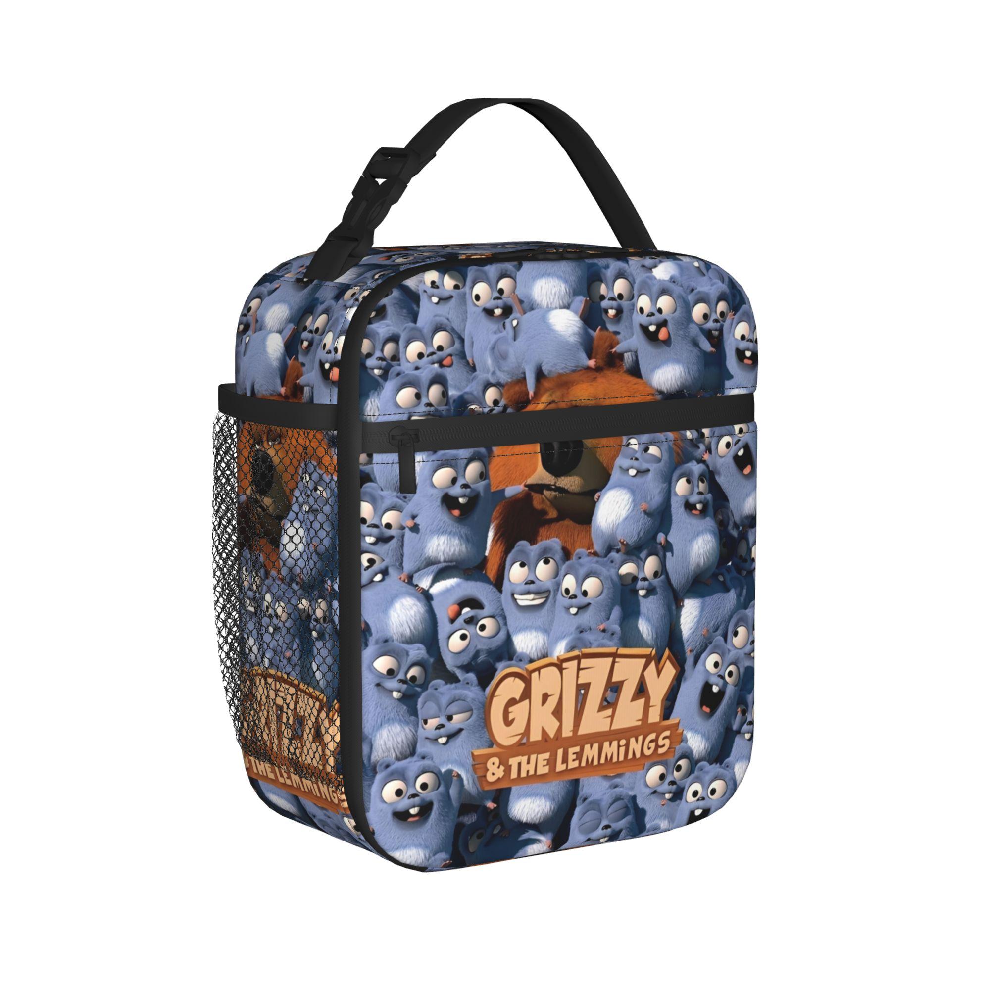 Grizzly and Lemmings Insulated Lunch Bags Thermal Bag Reusable,Lunch Container Movies Cartoon Large Lunch Box Tote Food Bag One Size
