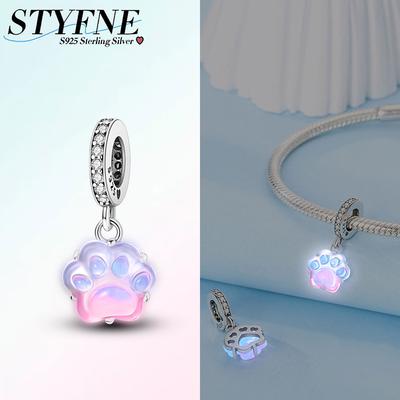 Authentic Beads Copper Craft Glowing Pink Blue Claw Print Pendants Fit Plata Bracelets For Women Jewellery Crafting Present