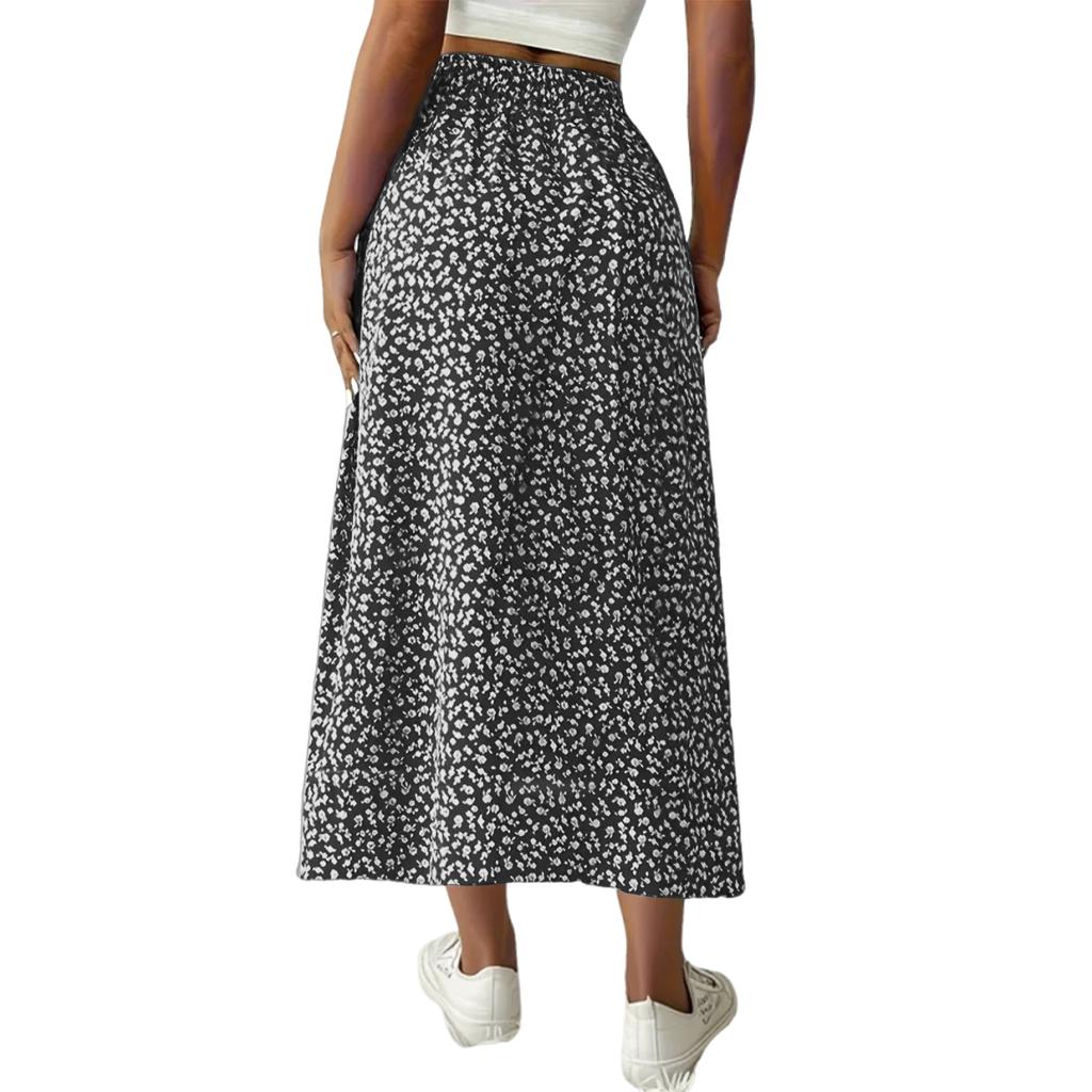 New Women's Fashionable Casual Printed Split Maxi Skirt