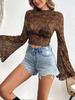 New Arrival Women's Casual Holiday Chiffon Shirt with Round Neck and Bell Sleeves